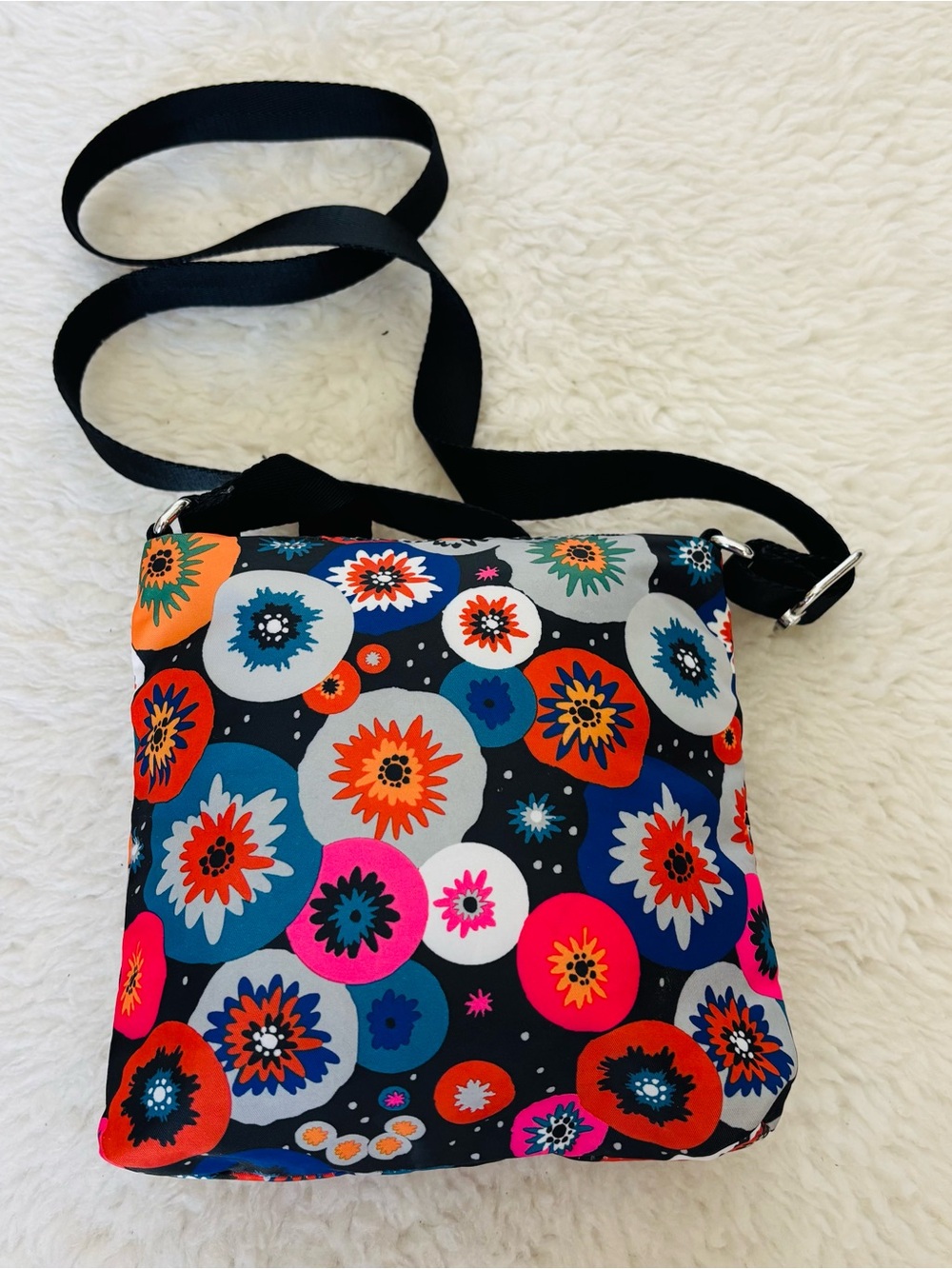 Kipling Floral Dot Crossbody Bag in Black, Orange, Pink & Blue size 7”x7”x2” - Picture 2 of 16